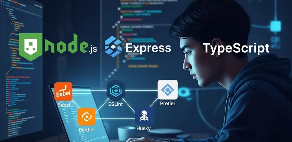 Blog post image for Setting up Node.js, Express, Prettier, ESLint, and Husky application with Babel and TypeScript - Part 1 - Setting up Node JS, Express, Prettier, ESLint and Husky Application with Babel and Typescript: Part 1.